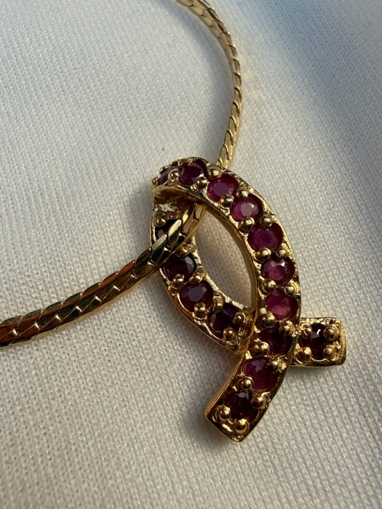 925 Sterling Silver Jewelry - 18K Yellow Gold plated 925 Sterling Silver Ruby Necklace